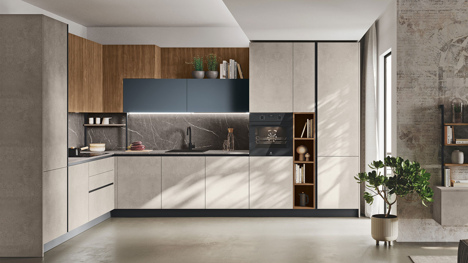 Cucina Stosa Moderna Kaya angolare noce svezia cemento alu
