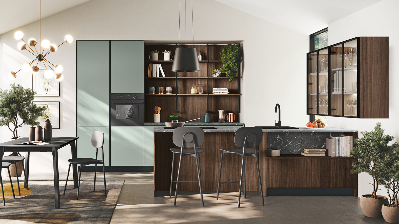 Cucina Stosa Moderna Kaya isola rovere cortina nobilitato brio