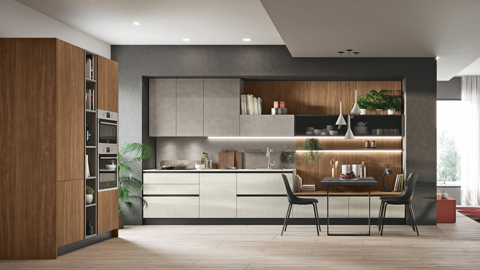 Cucina Stosa Moderna Kaya lineare noce svezia cemento slate grey