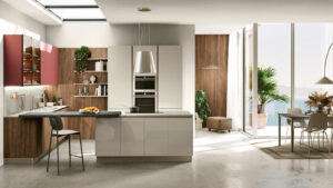 Cucina Stosa Moderna Lumia penisola milk white e legno