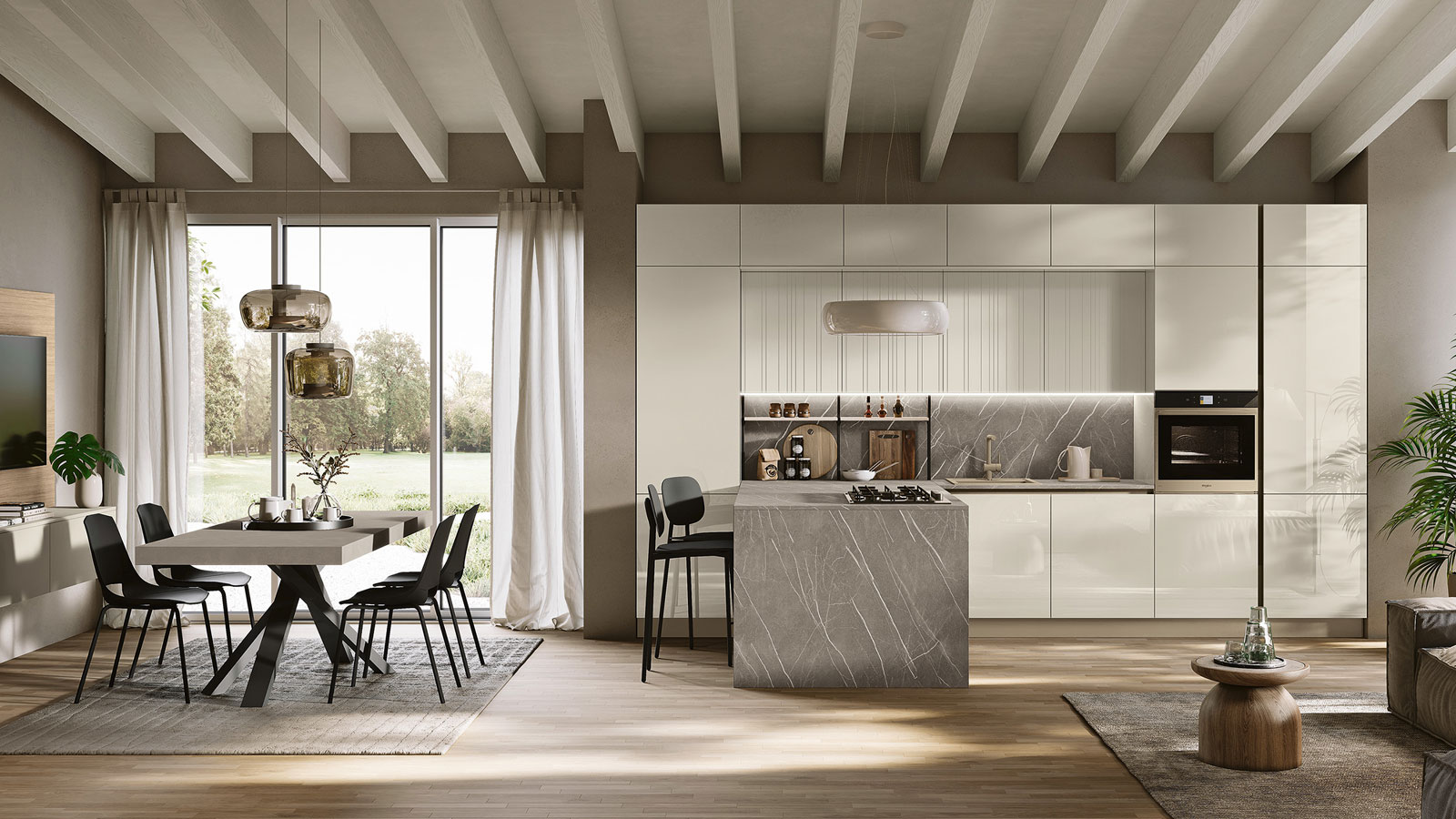 Cucina Stosa Moderna Lumia penisola milk white traccia