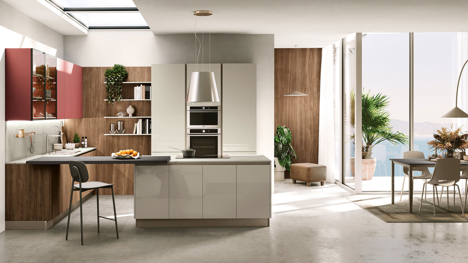 Cucina Stosa Moderna Lumia penisola milk white e legno