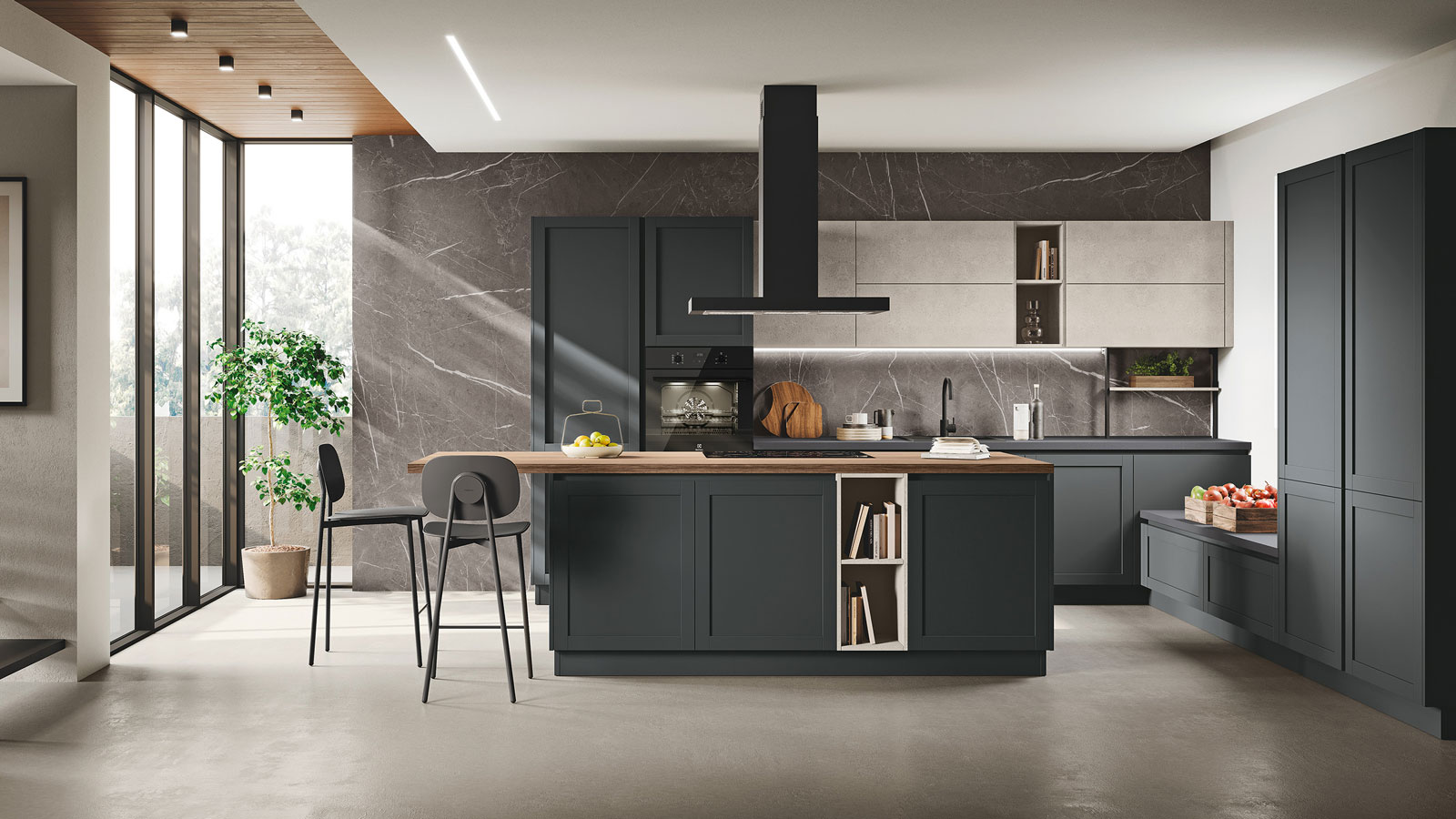 Cucina Stosa Moderna Sveva isola alkorcell black matt